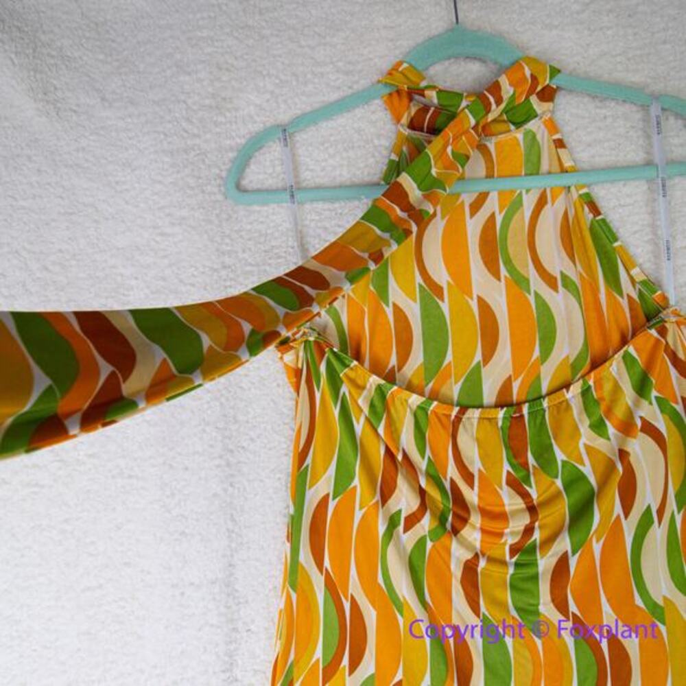 Eloquii Maxi Dress Groovy 70's Funky Sunrise‎ Cabana Halter, size 14 - Picture 12 of 16